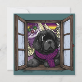 Snigfönster valp hund julkort