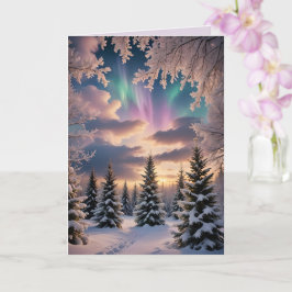 Snigga vinter skog, is kristaller, norrsken kort