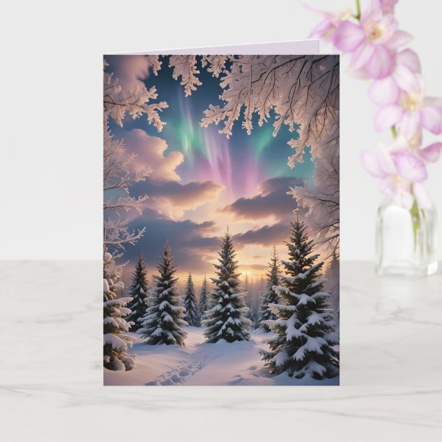 Snigga vinter skog, is kristaller, norrsken kort (Orkide)