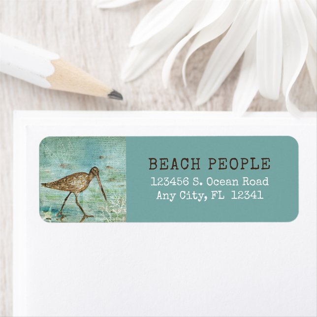 Snipe Beach Art Returadress Etikett (Customizable Coastal Bird Snipe Beach Art Label from Jenn's Emporium.)