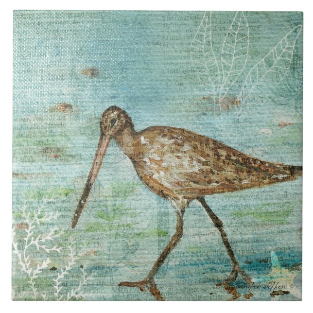 Snipe Shorebird Beach Coastal Decor Kakelplatta (Framsidan)