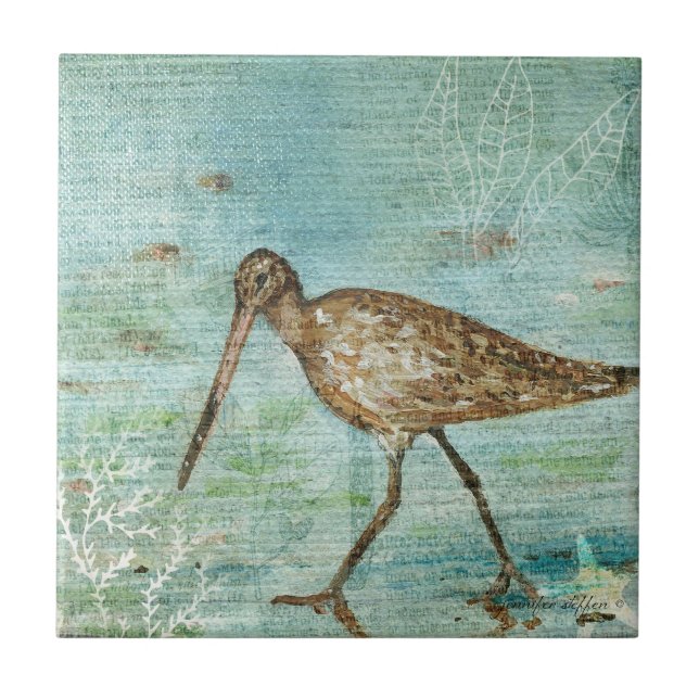 Snipe Shorebird Coastal Beach House Decor Kakelplatta (Framsidan)