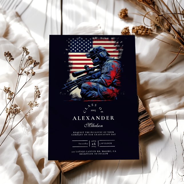 Sniper Soldier American Flagga Studenten Inbjudningar (Skapare uppladdad)
