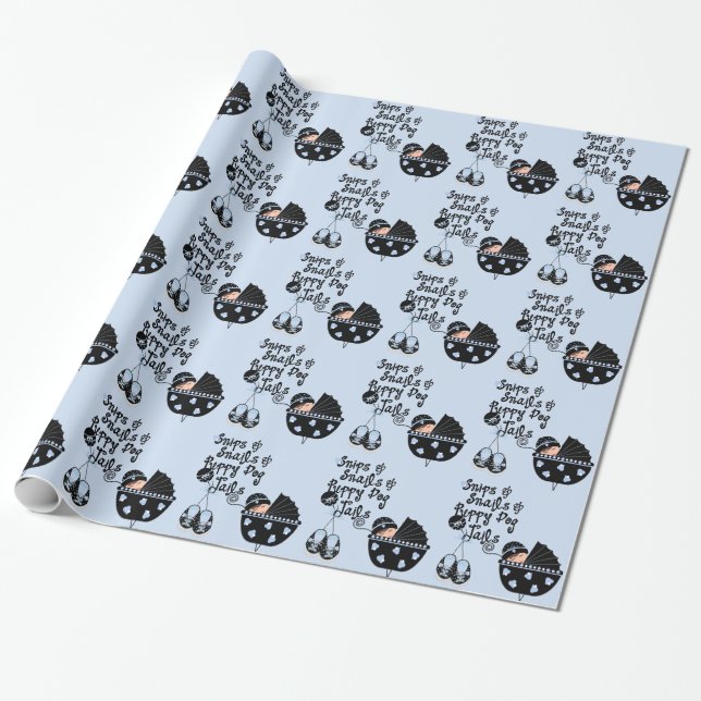 Snips och Snails Svart och Blå Baby Shower Presentpapper (Utrullad)