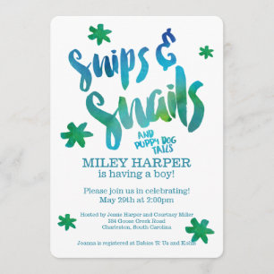 Snips och Snigel Watercolor Baby Shower Inbjudningar