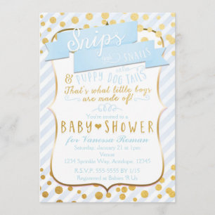 Snips & Snails Blå & Guld Bebis Shower Inbjudninga Inbjudningar