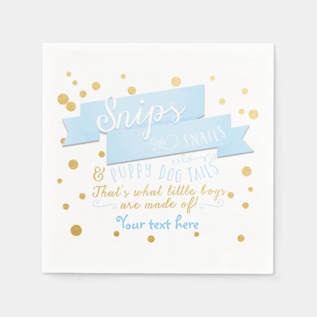 Snips & Snigel Boys Blue & Guld Baby Shower Napkin Pappersservett (Framsidan)