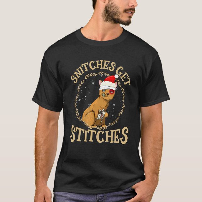 Snitches Get Stitches Cute Cat Family Matchning T Shirt (Framsida)