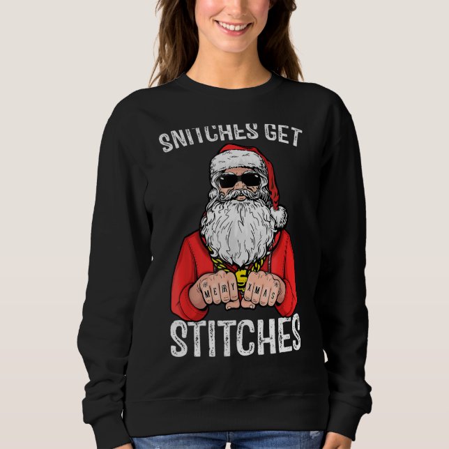 Snitches Get Stitches Santa T Shirt (Framsida)