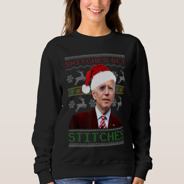 Snitches Get Stitches Ugly jul Sweater Santa T Shirt (Framsida)