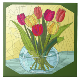 Snittblommor, vas av tulpaner kakelplatta