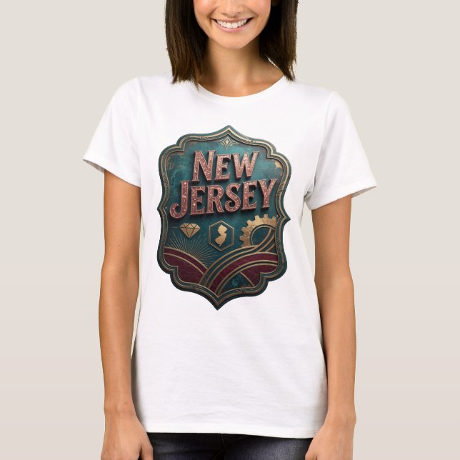 Snitty Gul NEW JERSEY Textdesign T Shirt (Framsida)