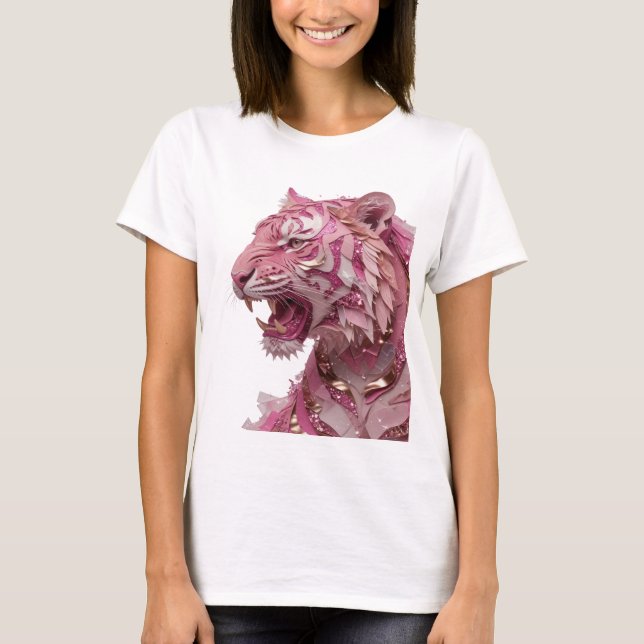 Snitty Guld ROSA TIGER Djärv Design T Shirt (Framsida)