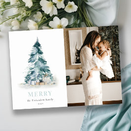 Snö Akvarell Tall Julgran Present Foto Julkort