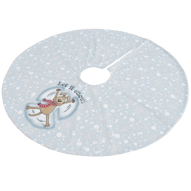 Snö Angel Hund Roligt Cute jul Helgdag Funny Julgransmatta Fleece (Vinklad)