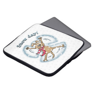 Snö Angel Hund Roligt Cute jul Helgdag Funny Laptop Fodral