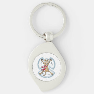 Snö Angel Hund Roligt Cute jul Helgdag Funny Swirl Silverfärgad Nyckelring