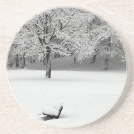 Snö-bänk och träd underlägg