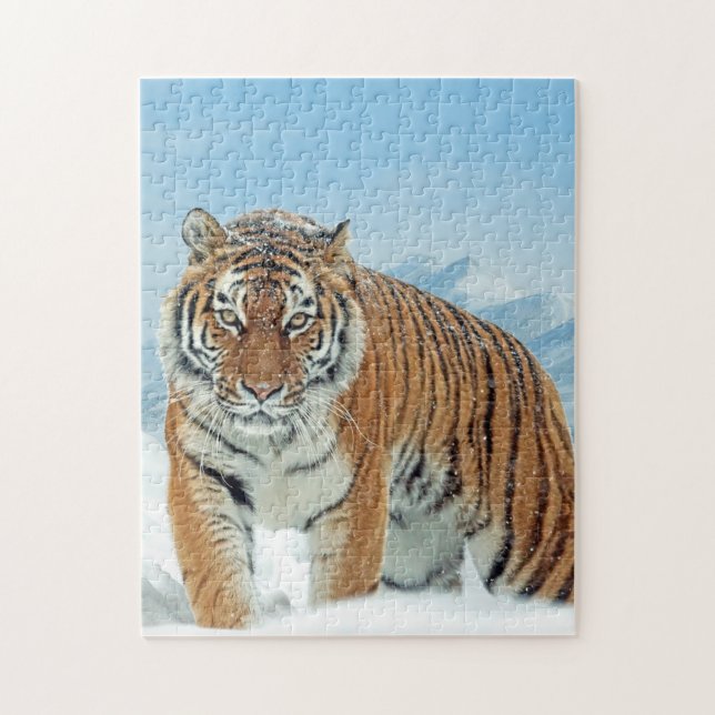 Snö bergarts djurfototiger Winter Pussel (Vertikal)