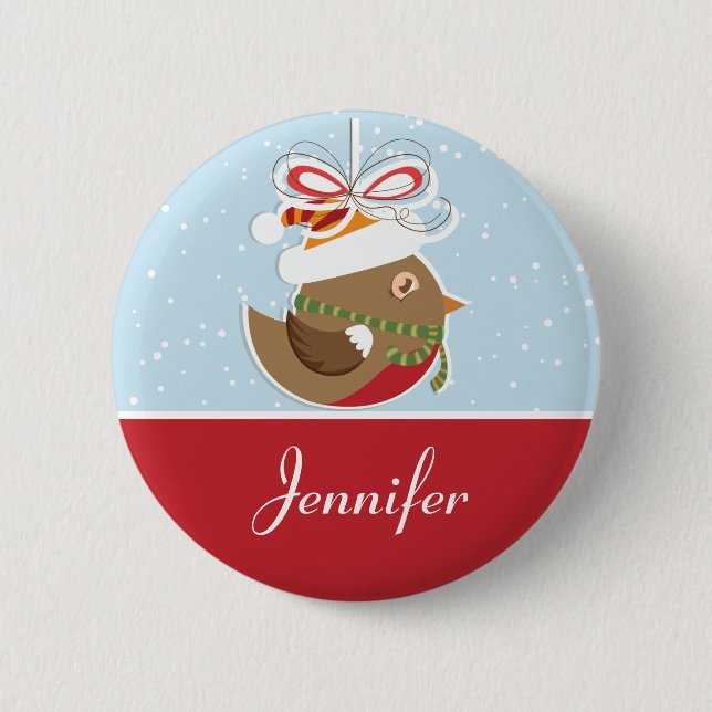 Snö Bird jul Party Namn Badge | Namn bricka Knapp (Framsida)
