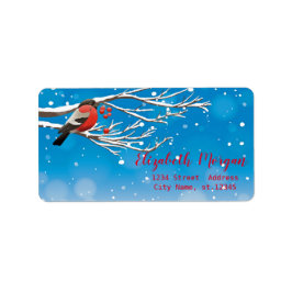 Snö, Bird, Red Berries, Träd Gren Adressetikett