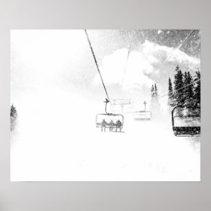 Snö Blastad // Skilift i Vind i Snöstorm Poster