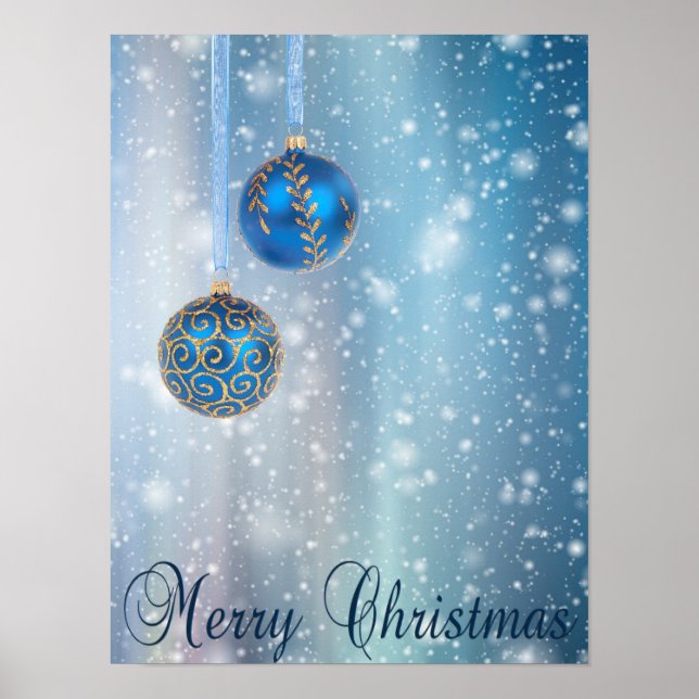 Snö Blue Bokeh Ornaments jul Poster (Framsidan)