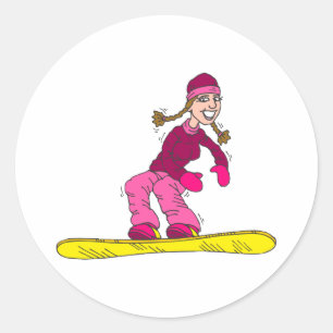 Snö Board Girl Runt Klistermärke