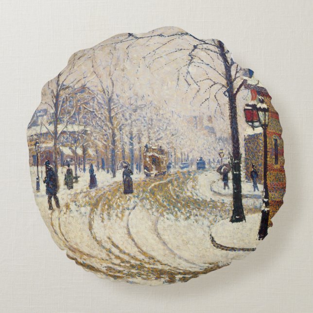 Snö, Boulevard de Clichy, Paris av Paul Signac Rund Kudde (Baksidan)