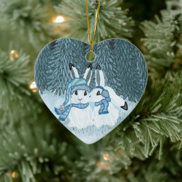 Snö Bunnies Julgransprydnad Keramik