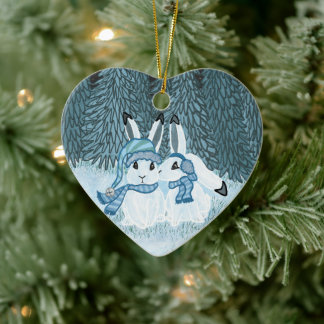 Snö Bunnies Julgransprydnad Keramik
