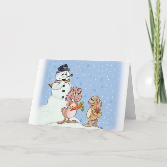 Snö Bunnies julhälsningskort Helgkort (Framsida)