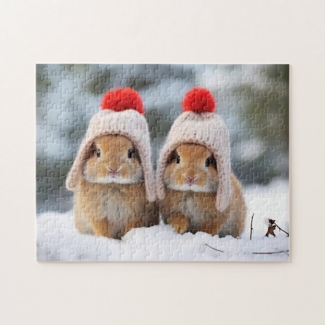 Snö Bunnies Puzzle Pussel (Horisontell)