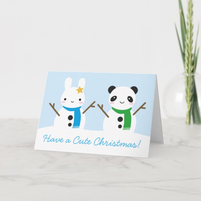 Snö Bunny & Snö Panda Cute-julen Helgkort (Framsida)