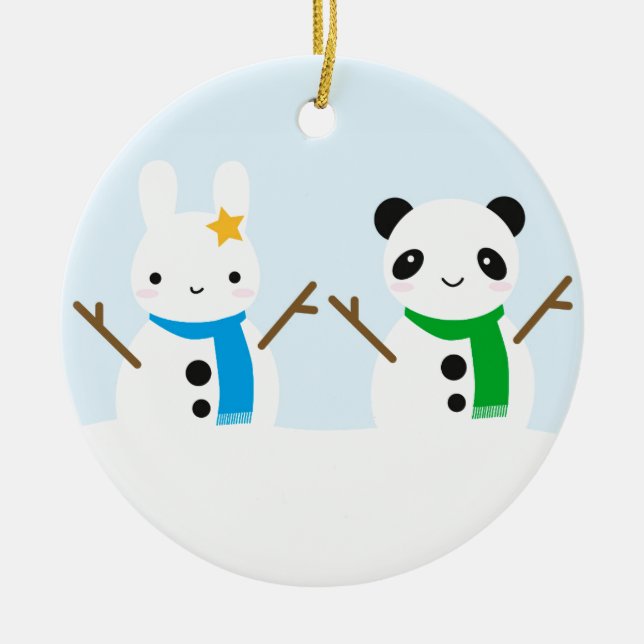 Snö Bunny & Snö Panda Julgransprydnad Keramik (Framsidan)