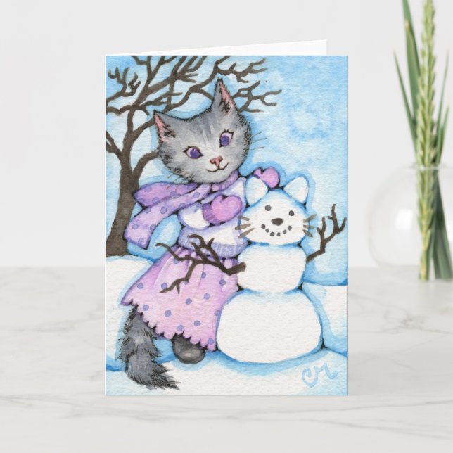 Snö Cat - gratulationskort för Cute Kattunge Helgkort (Framsida)