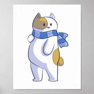 SNÖ CAT MED BLUE STRIPPAD SKARF POSTER