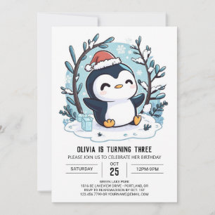 Snö Charming Penguin Digital Birthday Inbjudningar