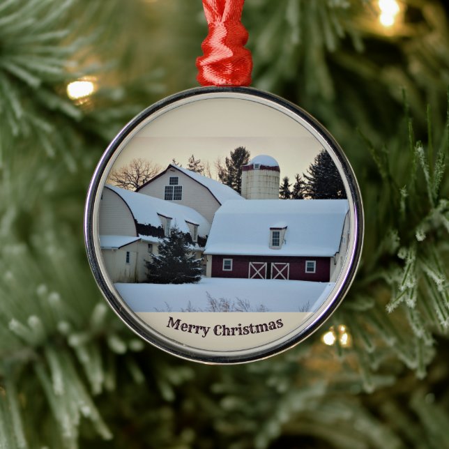 Snö Covered Barn Julgransprydnad Metall (Träd)