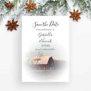 Snö Covered Barn Winter Wedding Spara datum Inbjudningar