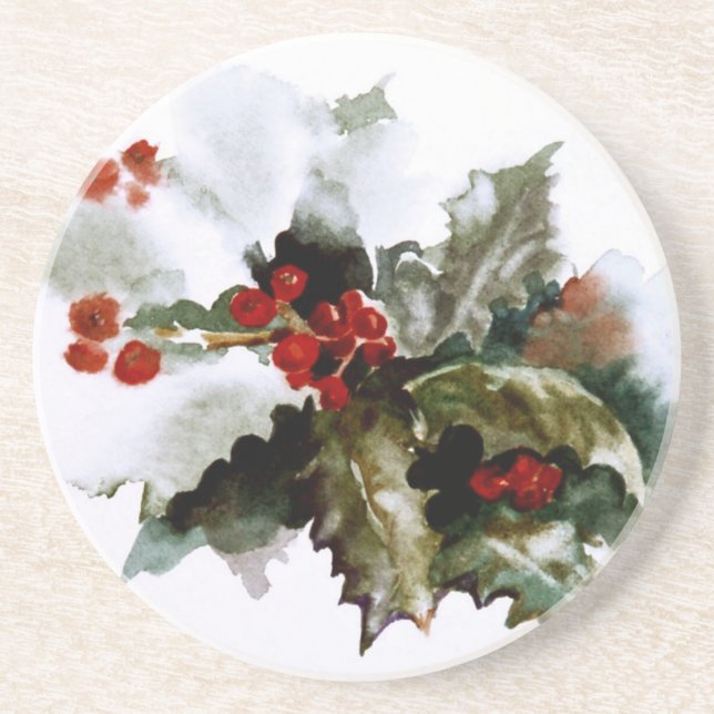 Snö Covered Holly Underlägg Sandsten (Framsidan)