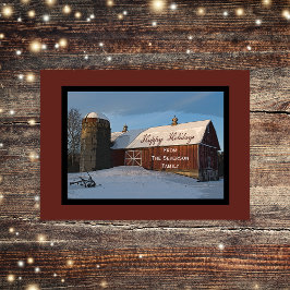 Snö Covered Red Barn Glad helg jul Julkort