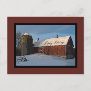 Snö Covered Red Barn Glad helg Vykort