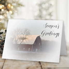 Snö Covered Red Land Barn Business-jul Helgkort