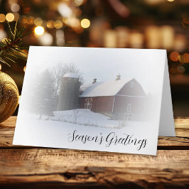 Snö Covered Red Land Barn Business-jul Helgkort