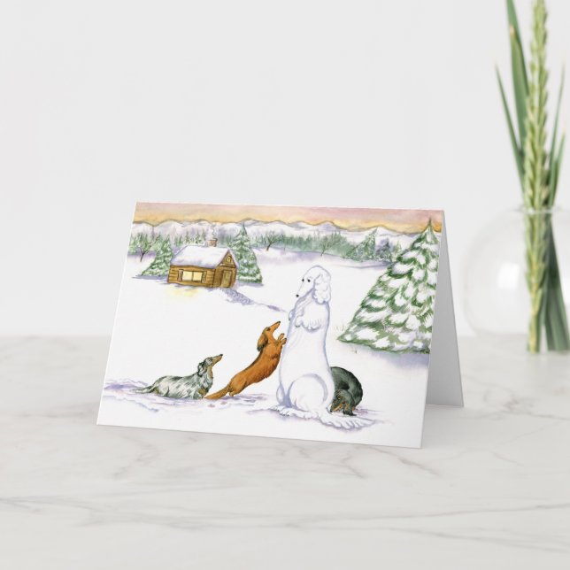 Snö Dachshund Helgdag Card Helgkort (Framsida)