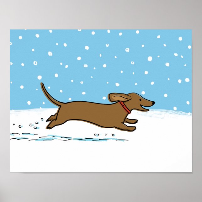Snö Dachshund - Lycklig Winter Wiener Hund Helgdag Poster (Framsidan)