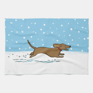 Snö Dachshund - Wiener Hund julhelgens Helgdag Kökshandduk