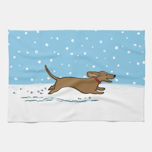 Snö Dachshund - Wiener Hund julhelgens Helgdag Kökshandduk (Horisontell)