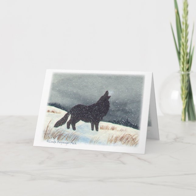 Snö dammad av inre målning för varg helgkort (Framsida)